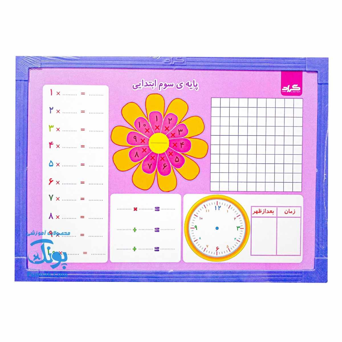 تخته ریاضی یار کلاس سوم وایت بردی گراد سایز ۳۵*۲۵ سانتی‌متر | Math Board