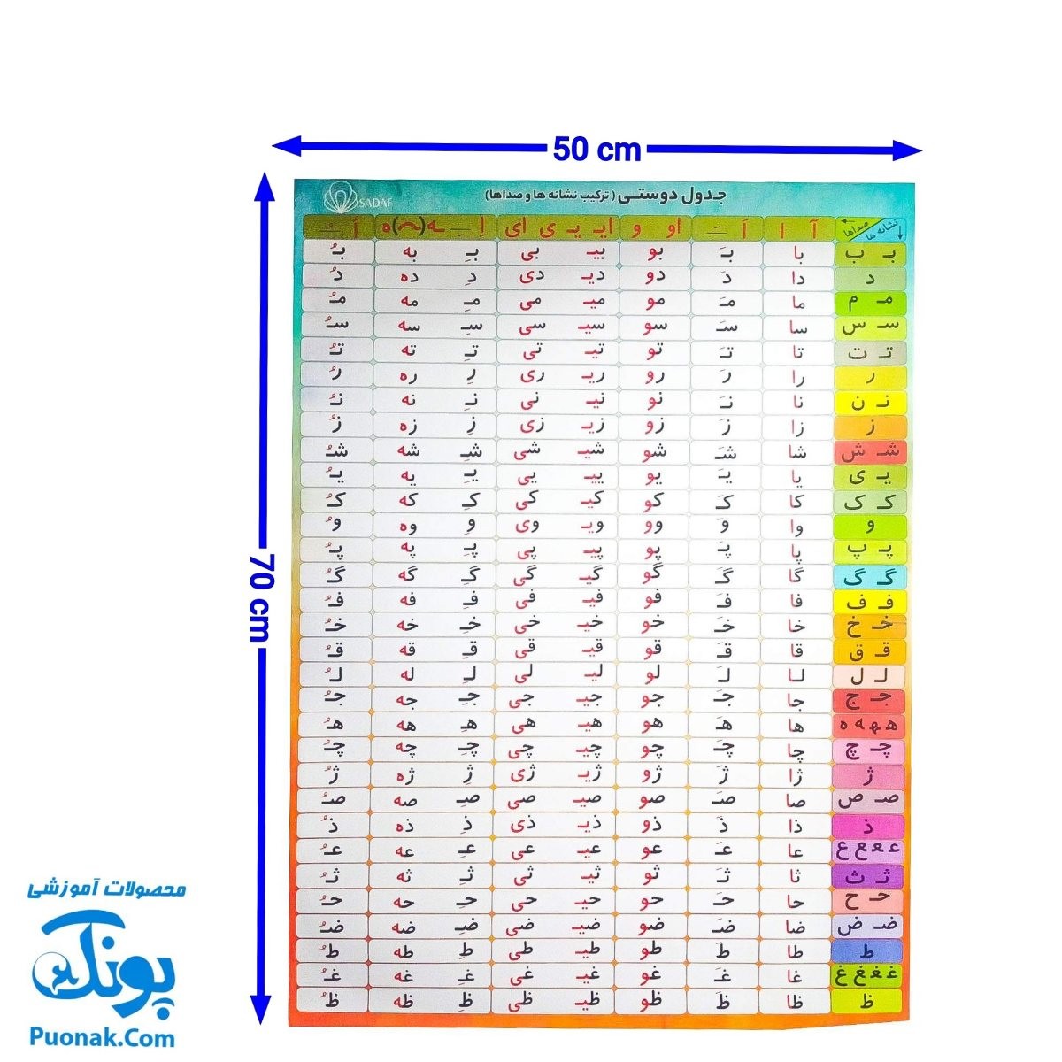 پوستر مقوایی جدول دوستی الفبای فارسی - آموزش و سرگرمی برای کودکان